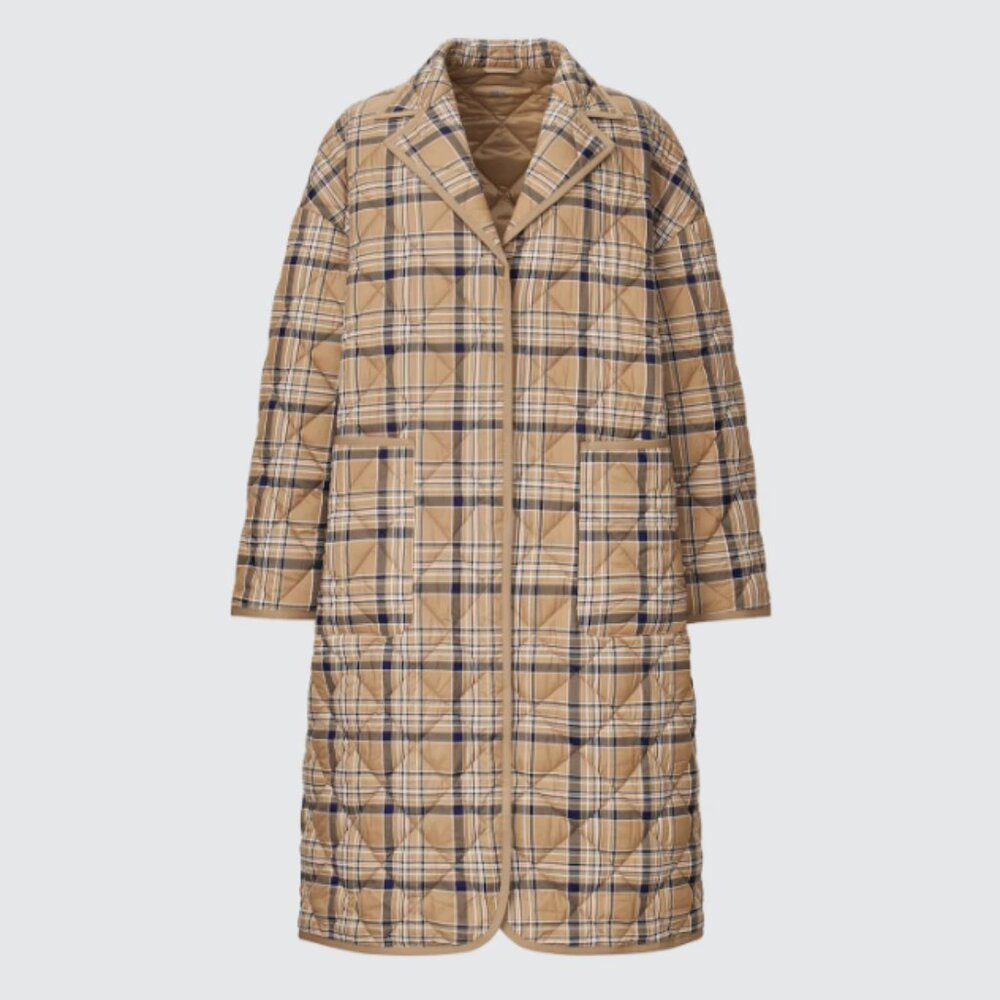 Uniqlo : C PUFFTECH (Warm Padded) Oversized Coat size XS in 32 Beige Plaid
